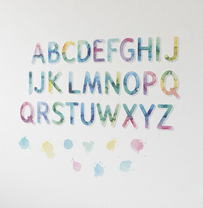 watercolor alphabet wall sticker peel and stick