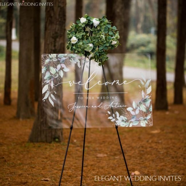 Acrylic Welcome Sign Watercolor Gold Leaves Ewsg041 1