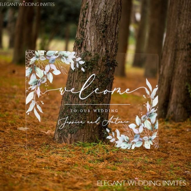 Acrylic Welcome Sign Watercolor Gold Leaves Ewsg041 2