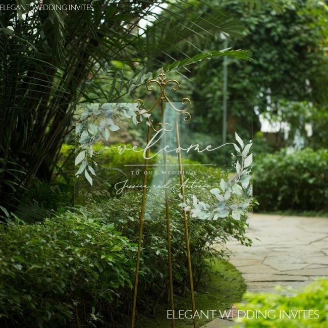 Acrylic Welcome Sign Watercolor Gold Leaves Ewsg041 3